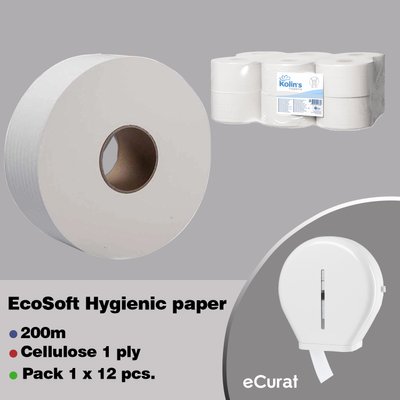 Hygienic toilet paper - EcoSoft - 200m (pack 1 x 12 pcs.) RZ200M1STA12ES photo